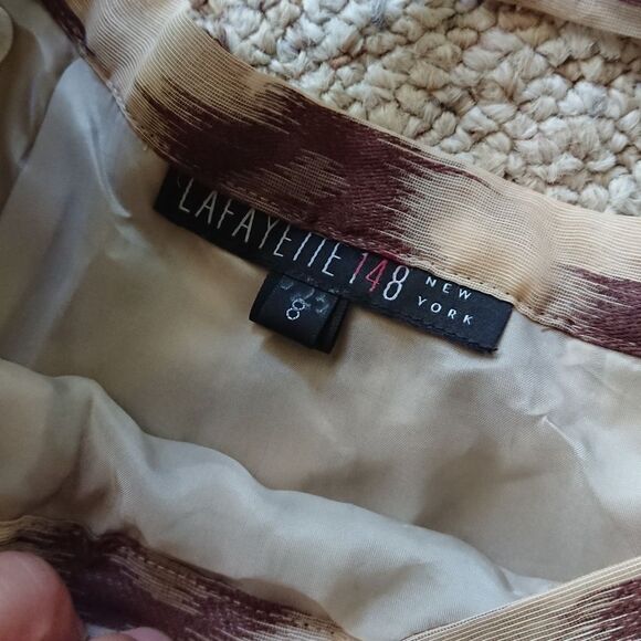 Lafayette 148 New York Brown Linen/Silk Blend Animal Print Skirt Size 8 - Picture 6 of 12
